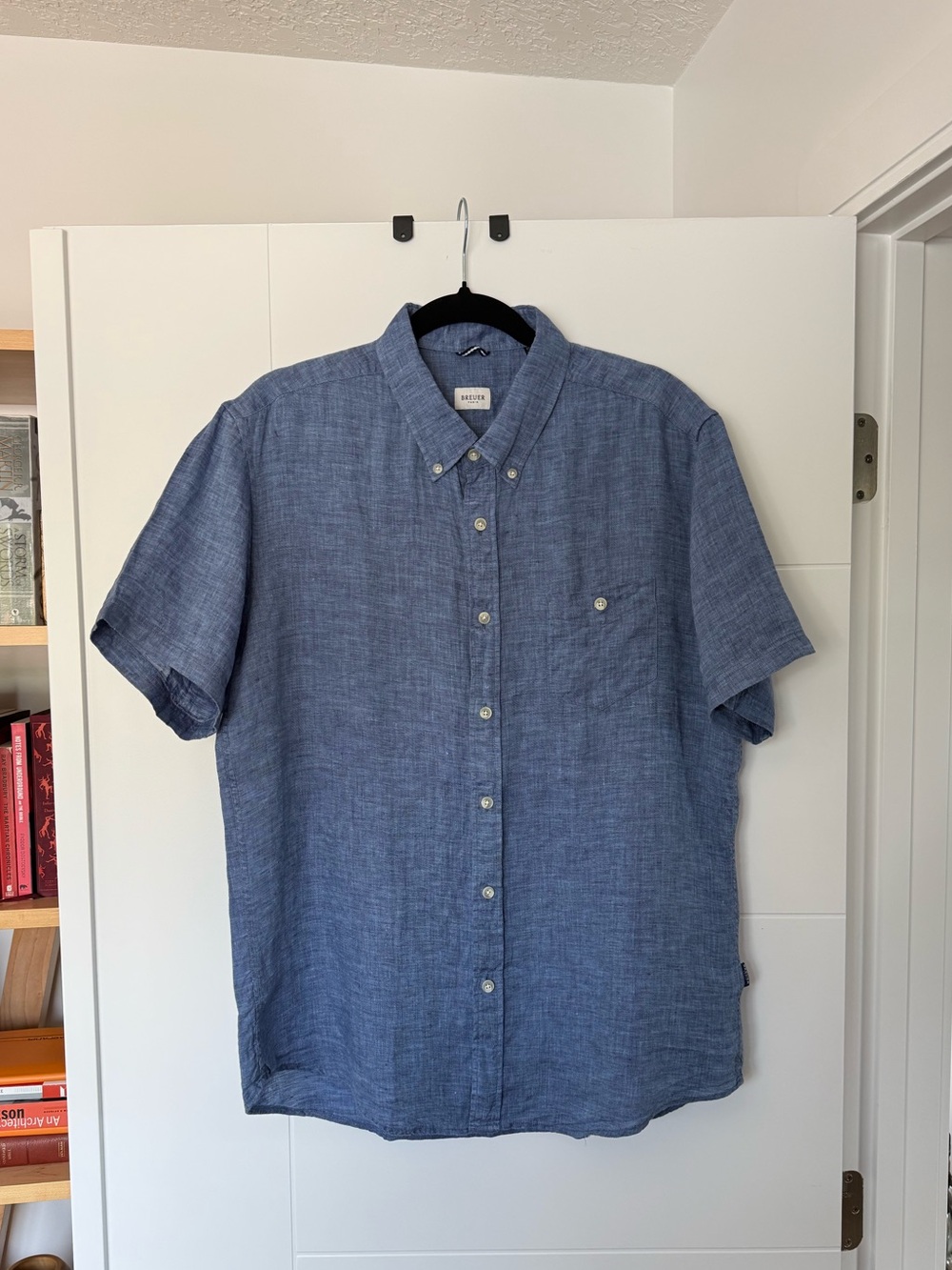 💙 Breuer Paris 100% Linen Short Sleeve Button-Down Shirt | Blue | XL